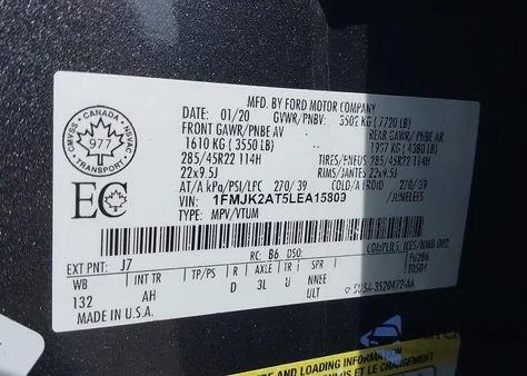 2020 Ford Expedition Max Limited z USA, uszkodzony, nr VIN 1FMJK2AT5LEA15809